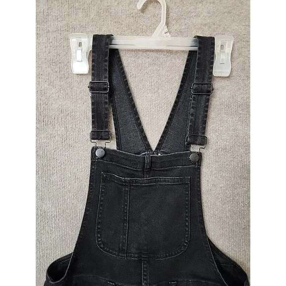 Madewell Denim Ankle Overalls Womens S Black Side Zip Patch Pockets - Picture 4 of 10